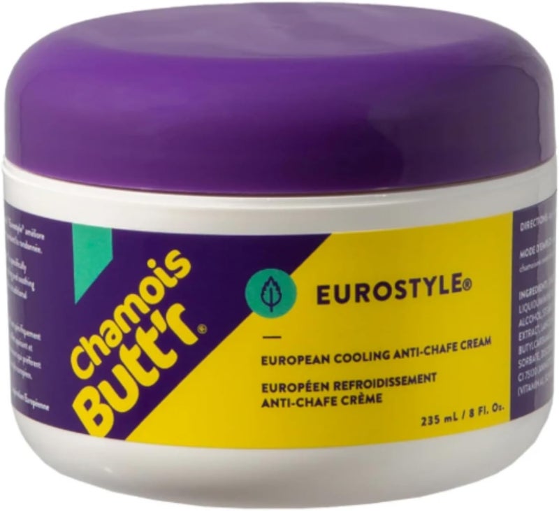 Chamois Butt'r Eurostyle Anti-Chafe Cream, 8 Ounce Jar - Cooling Skin Lubricant for Cyclists - Image 1